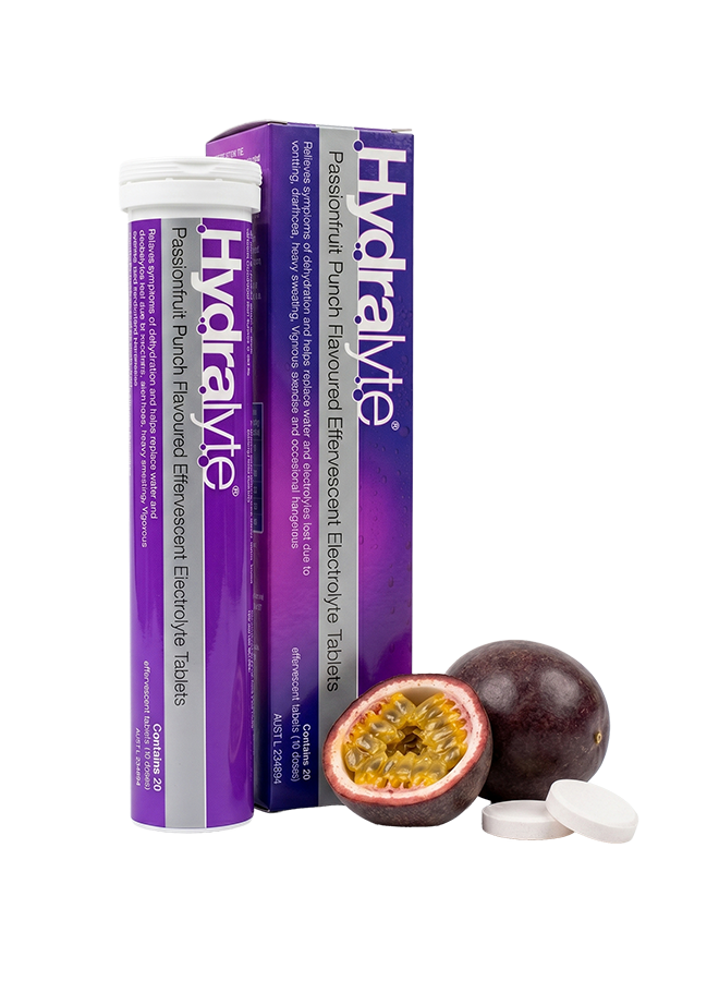 Hydralyte Effervescent Electrolyte Tablets – Refreshing Passionfruit Flavour – 20 Tablets