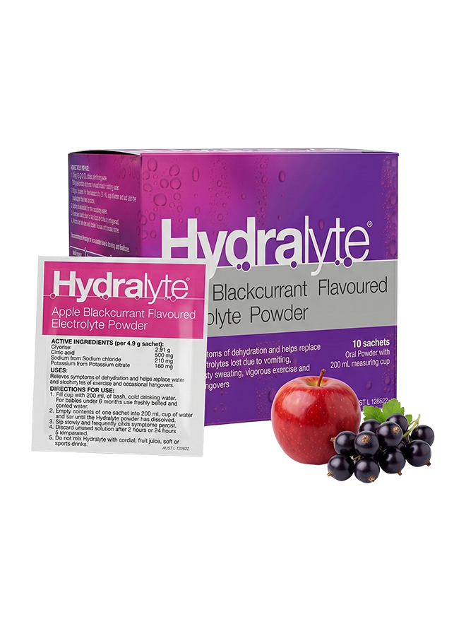 Hydralyte Powder Apple & Blackcurrant Flavor - 10 x 4.9g Sachets