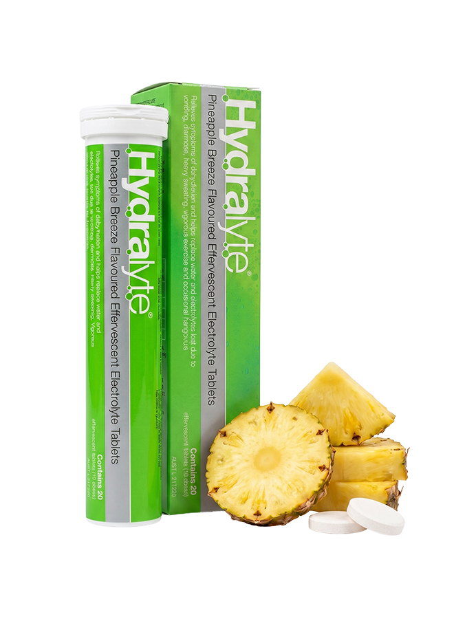Hydralyte Electrolyte Effervescent Tablets – Pineapple Breeze – 20 Tablets