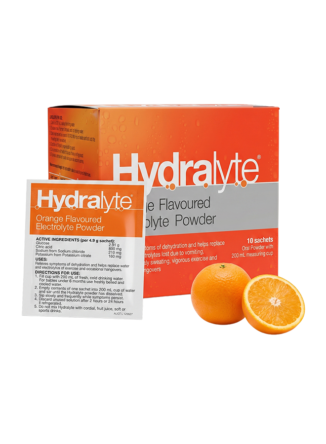 Hydralyte Powder Orange Flavor – 10 x 4.9g Sachets