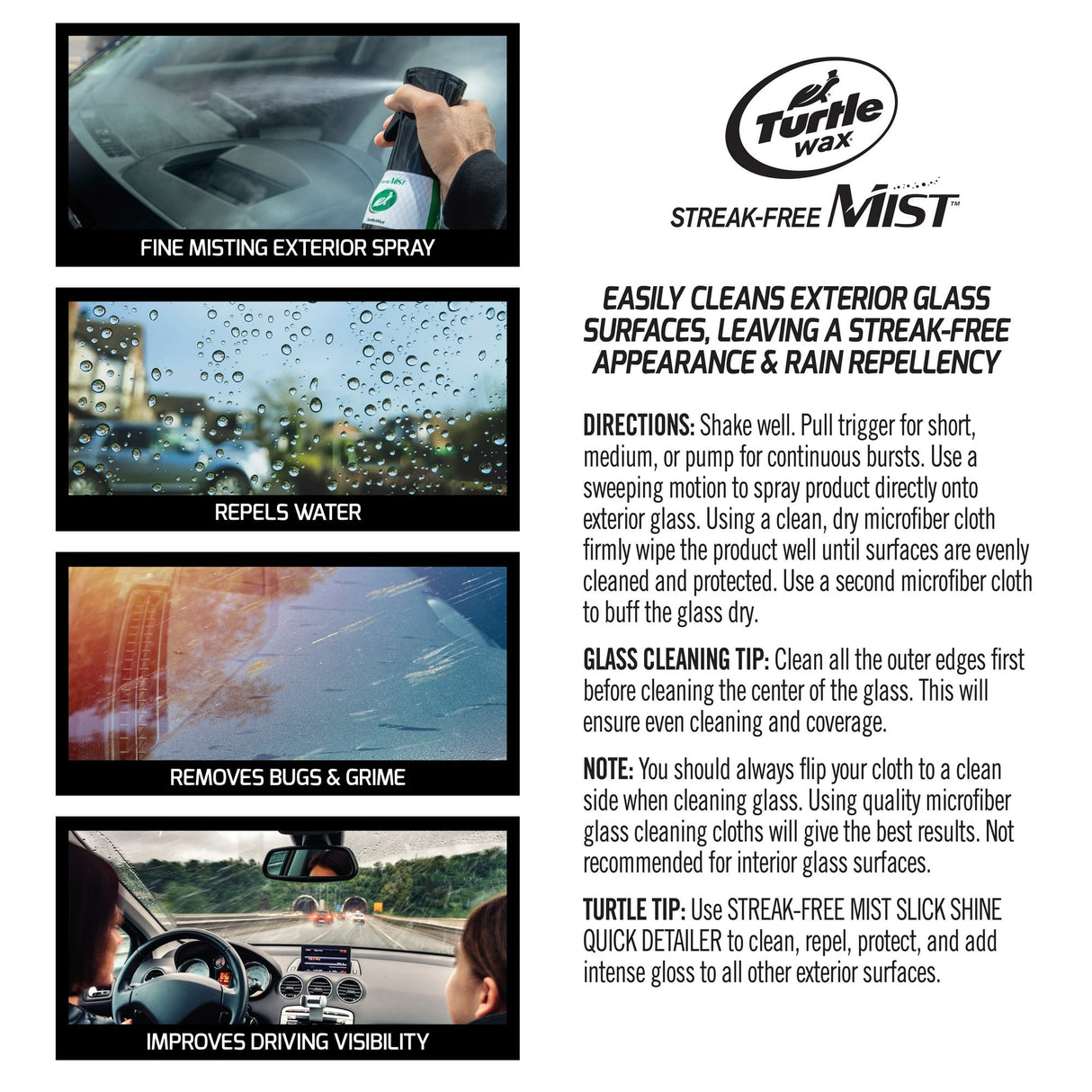 بخاخ رذاذ منظف وطارد للمطر سليك جلاس 2 في 1 من تيرتل واكس - 591 مل