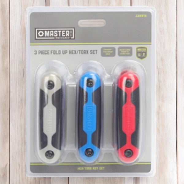 طقم مفاتيح سداسي-L قابل للطي 3 قطع من ماستر ميكانيك