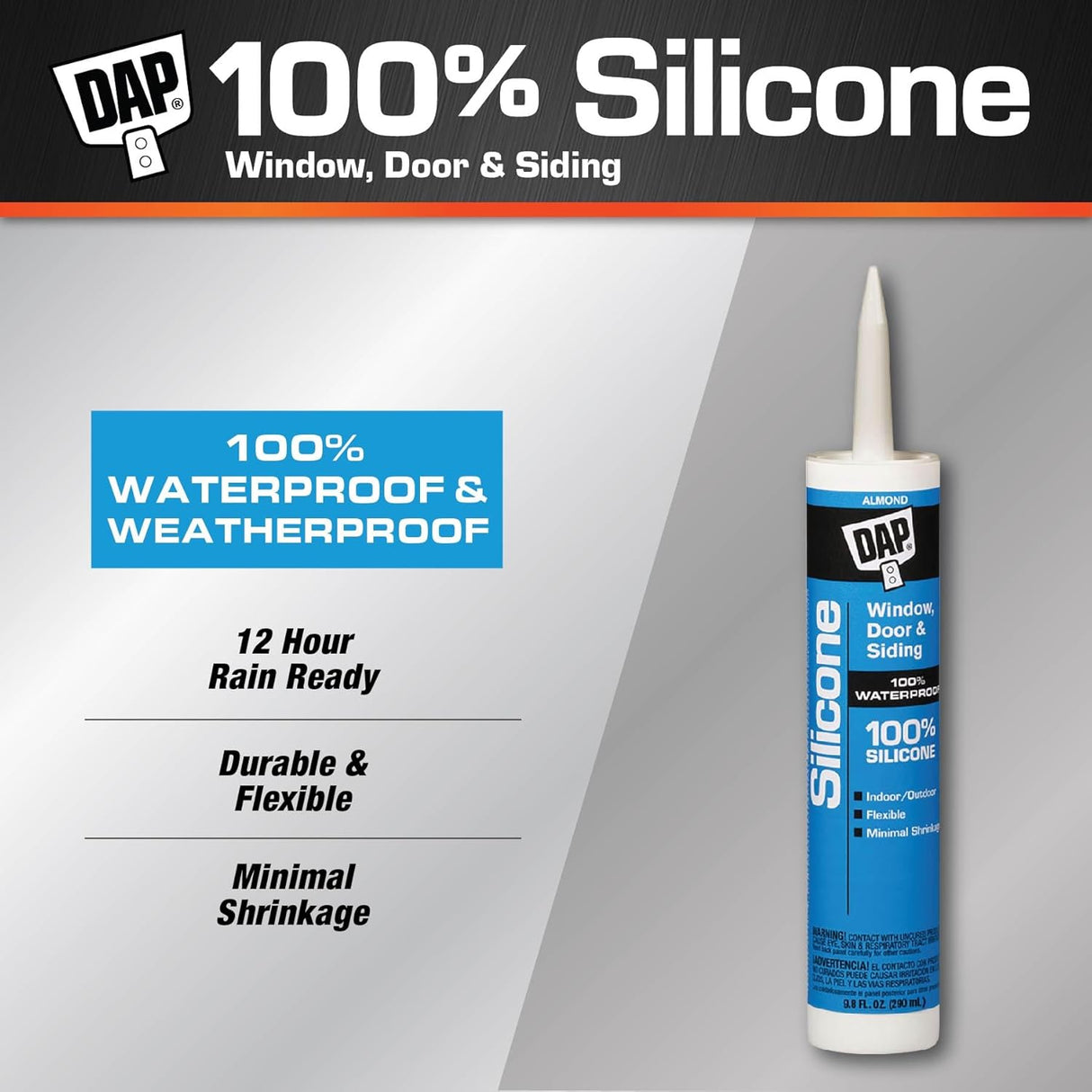 Dab Silicone Sealant, 9.8 oz, Compatible with Windows, Doors and Trim, Almond