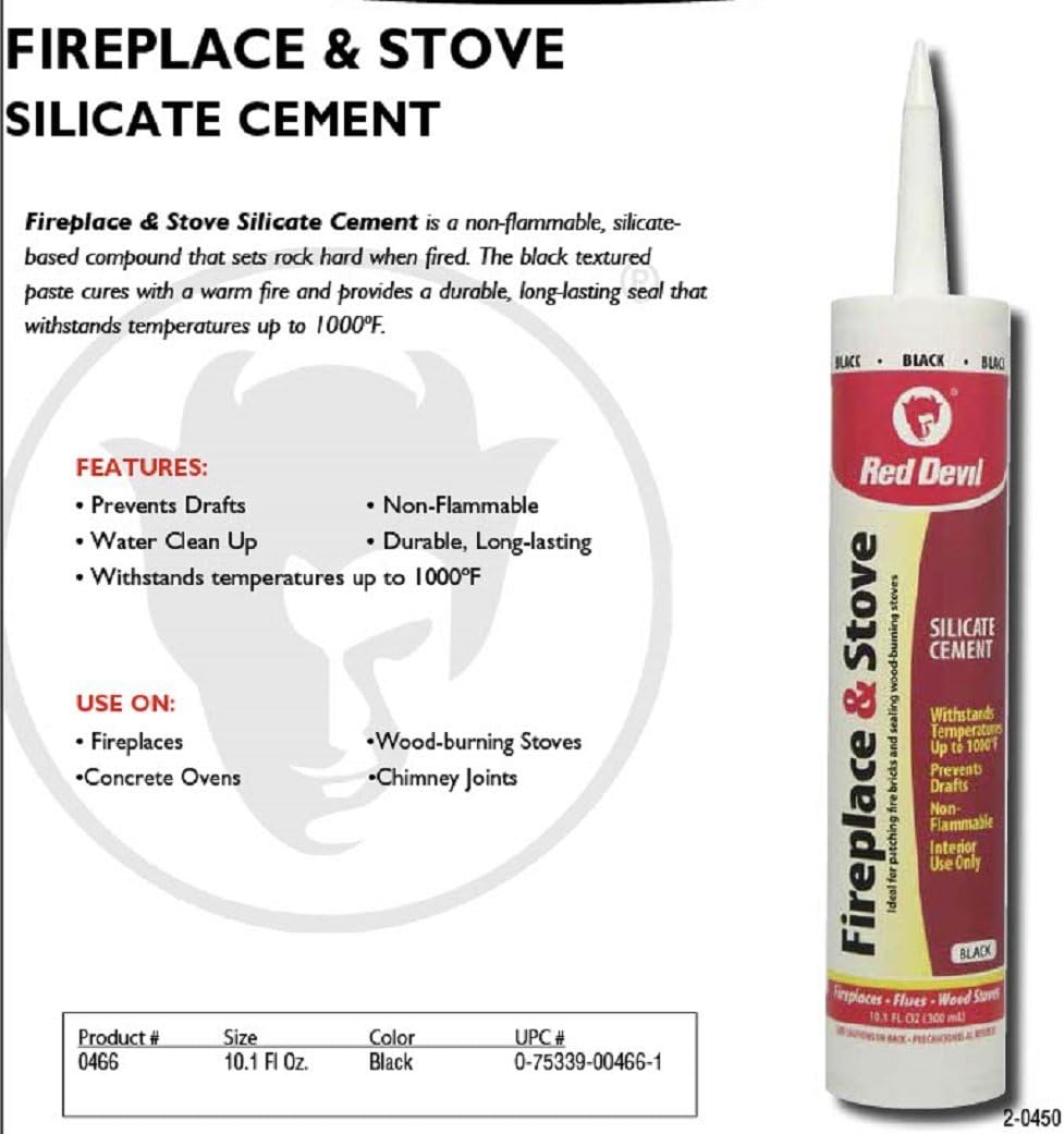 Red Devil Silicate-Based Repair Sealant, 10.1 oz., Fireplace and Stove Compatible, Black