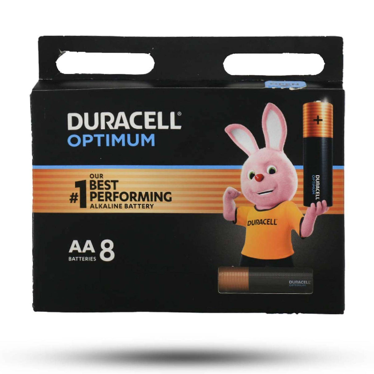 Duracell Optimum Alkaline AA Battery, 15V, 8 Count, T18 01AUMEI - Black