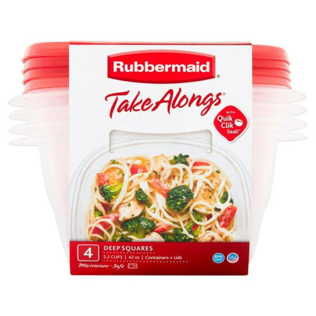 Square Food Storage Containers Ruby Red Lids 5.2 Cup 4-Pk.