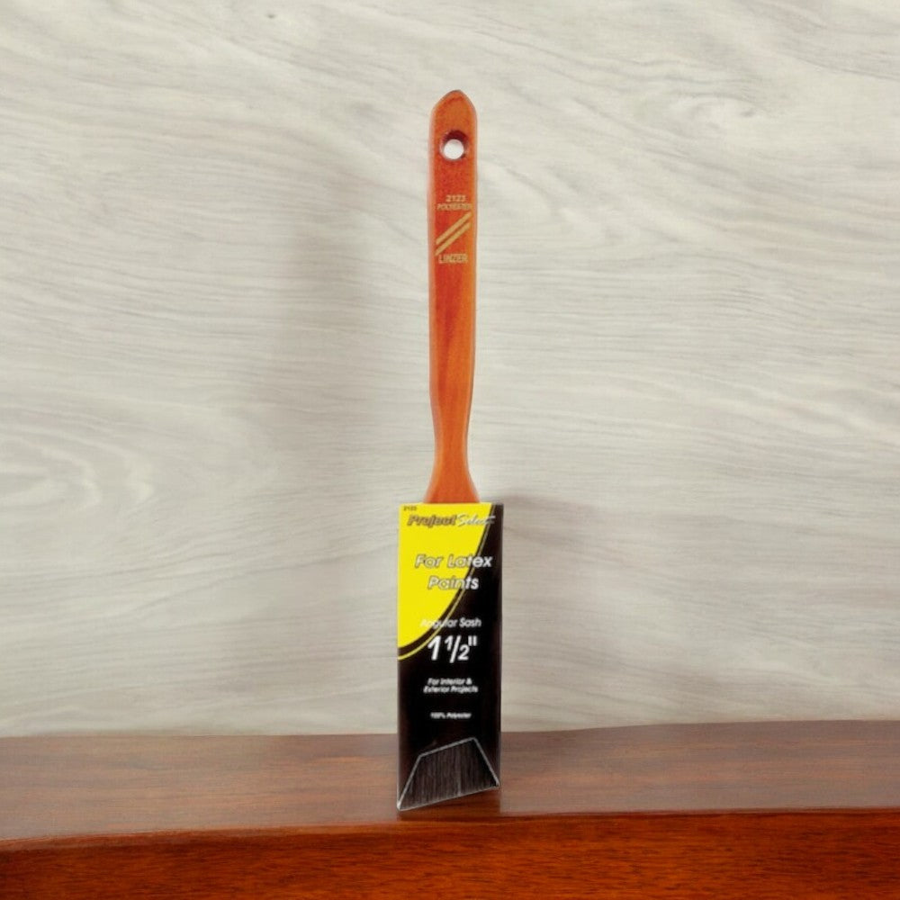 Linzer Polyester Angle Brush, 1.5", with Steel Trim, Brown and Black