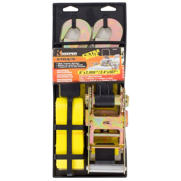 Kipper 8ft Yellow Tie Down Strap with Hooks