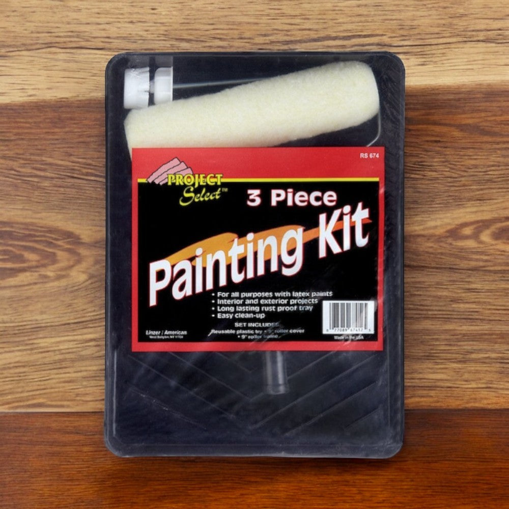 Linzer Plastic Roller and Tray Set, 3 Piece, Black