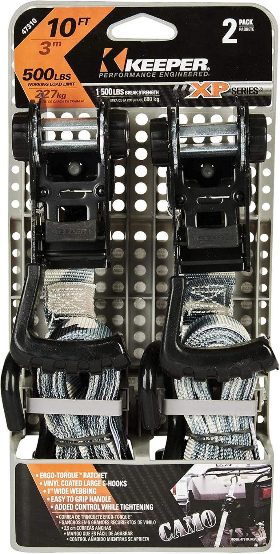 Keeper Tie Down Strap 1" X 10' 2 Pack Camo Grey