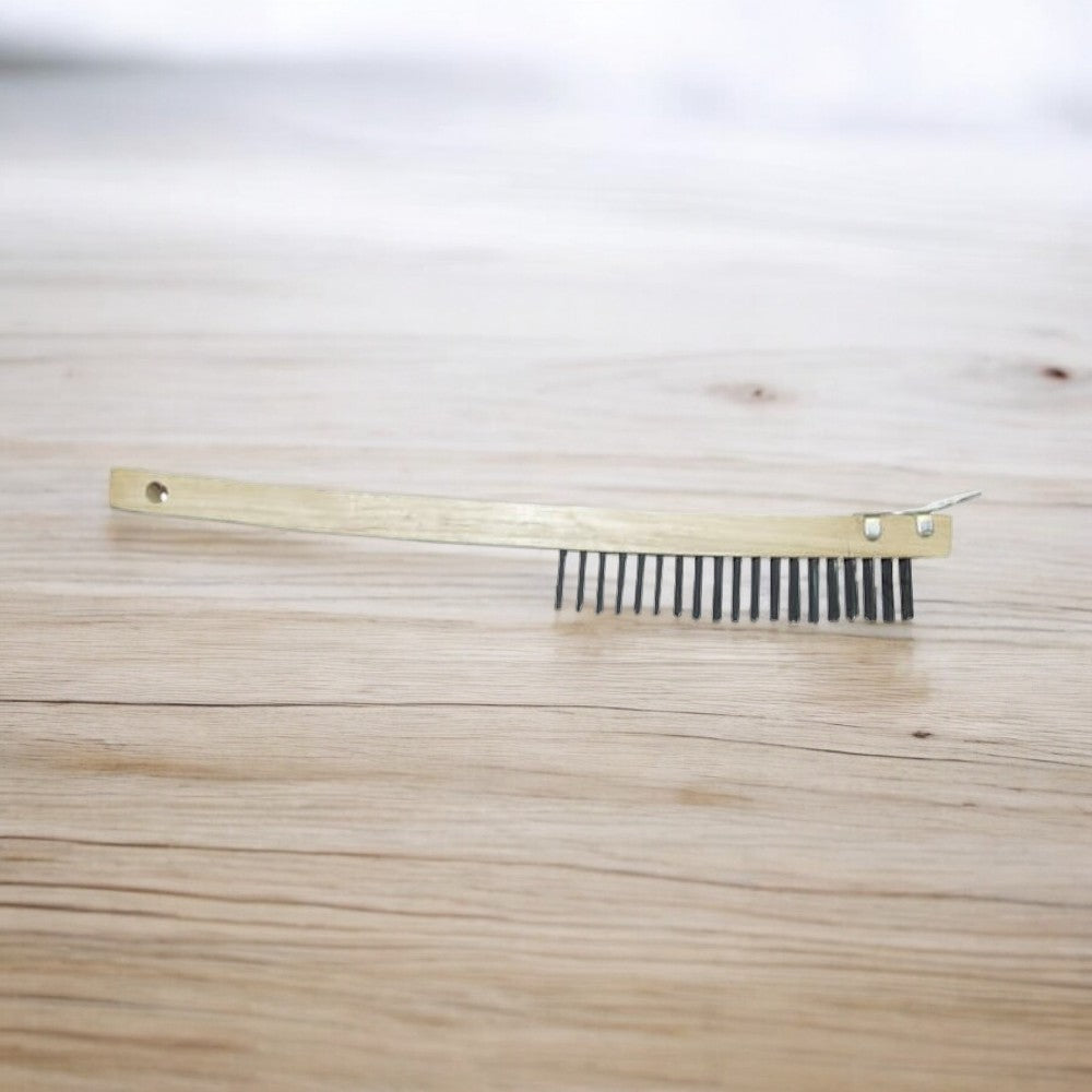 فرشاة سلكية من أولوي تولز، الفولاذ المقوى بمقبض طويل ومنحني مع مكشطة، مقاس 1 بوصة، أسود وخشبي