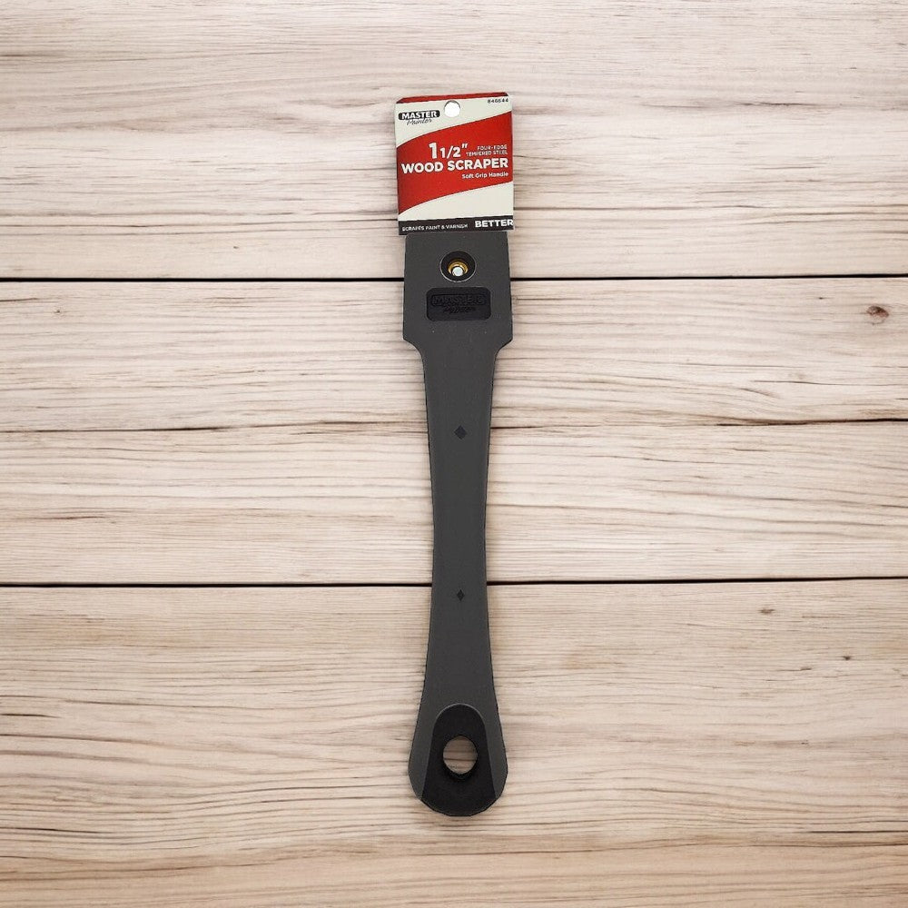 Master Painter 4-Edge Hardened Steel Scraper with Soft Grip Handle, 1-1/2", Gray and Black