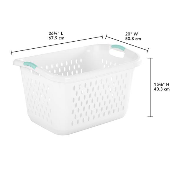 سلة غسيل بلاستيكية من ستيرلايت، سعة 2.7 بوشل، أبيض وكروم أزرق