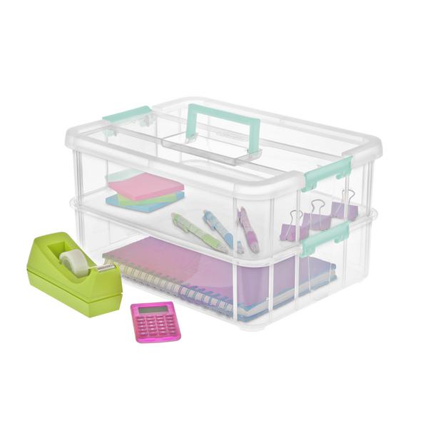 صندوق بلاستيكي بمقبض ذو طبقتين من ستيرلايت، شفاف