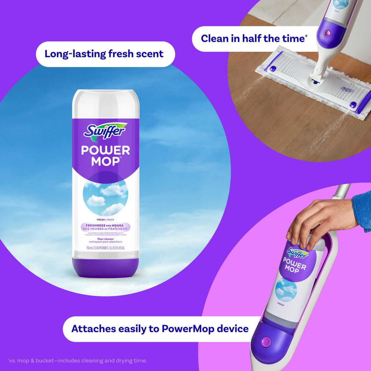 محلول تنظيف الأرضيات باور موب برائحة منعشة من سويفر 0.75 لتر أبيض وبنفسجي