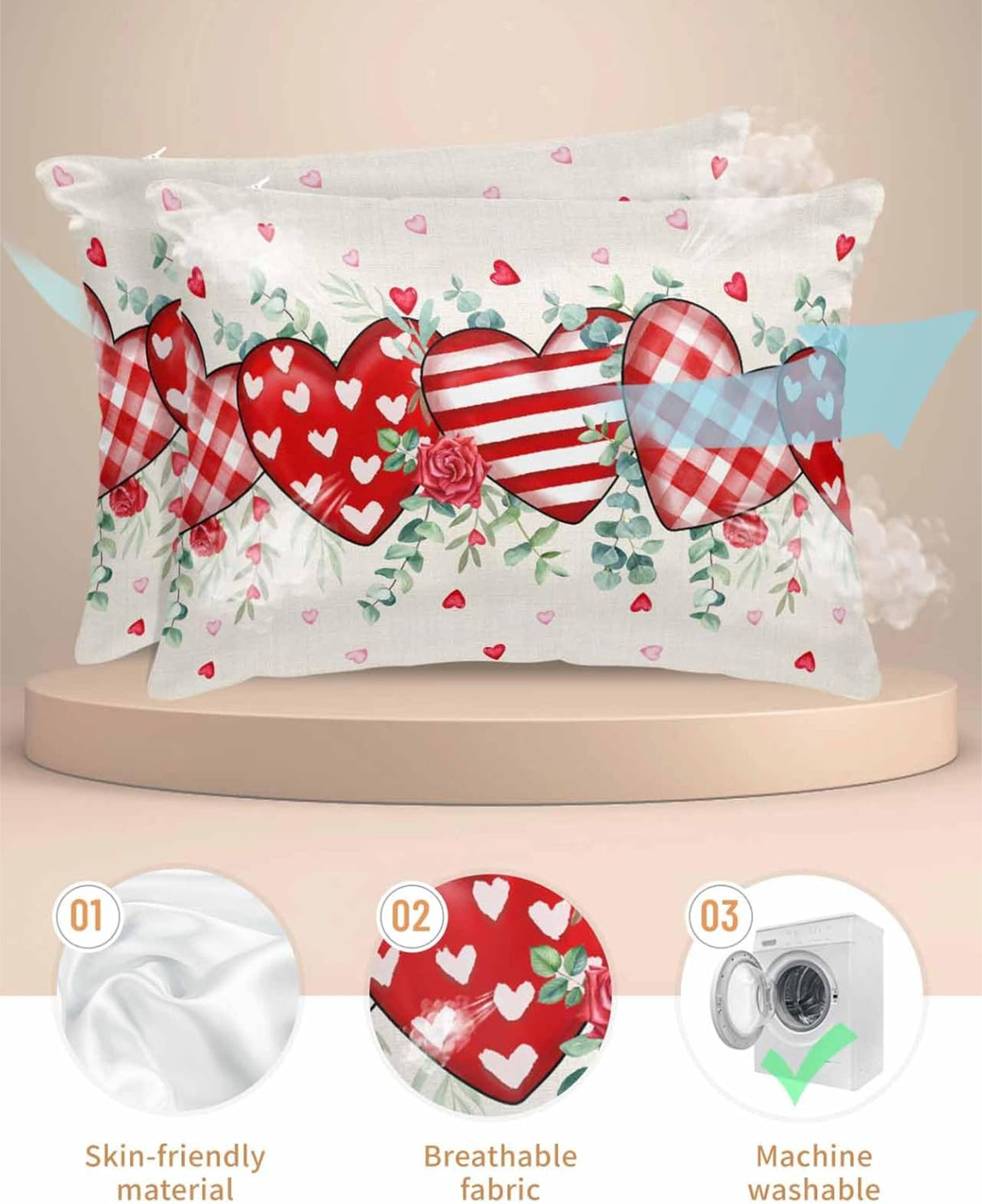 غطاء وسادة فالنتيني كوين، قطعتان - متعدد الألوان-2