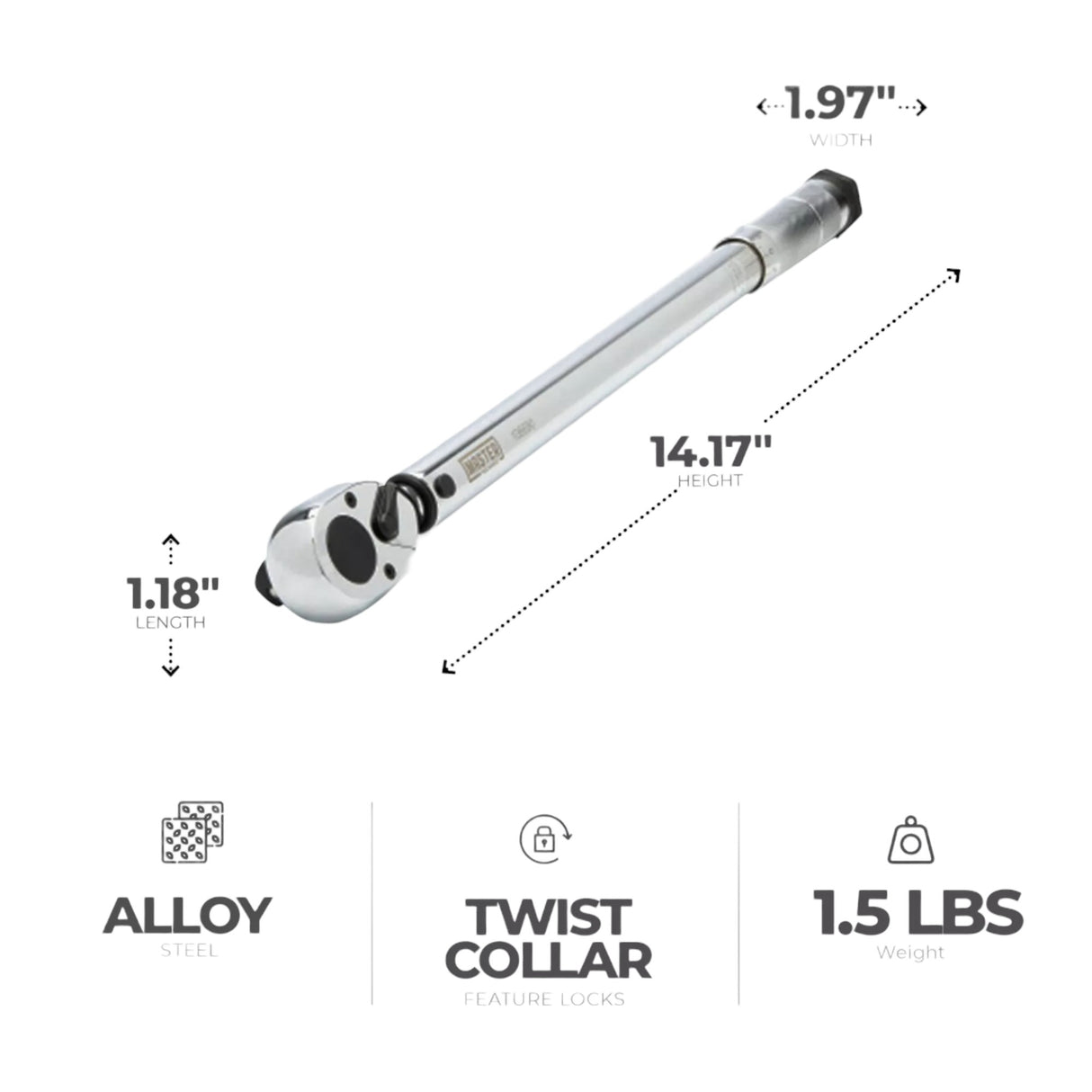 مفتاح عزم الدوران مايكرو ميتر من سبائك الفولاذ من ماستر ميكانيك 1/2 بوصة