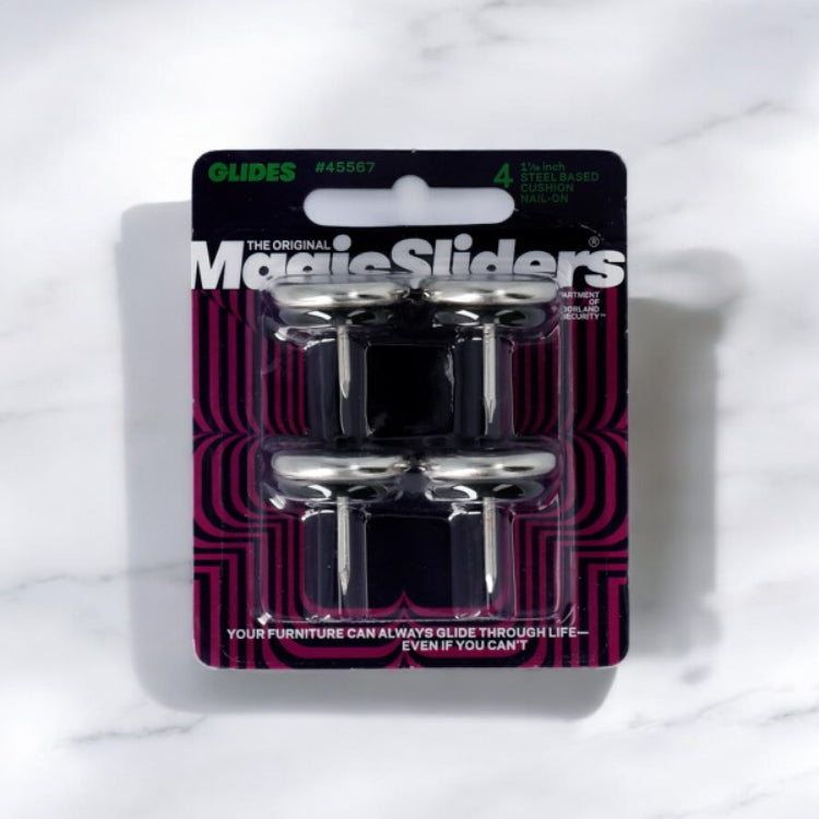 موانع انزلاق أثاث ماجيك سلايدر دائرية بقاعدة فولاذية مع مسامير، 1-1/16 بوصة - 4 قطع-2