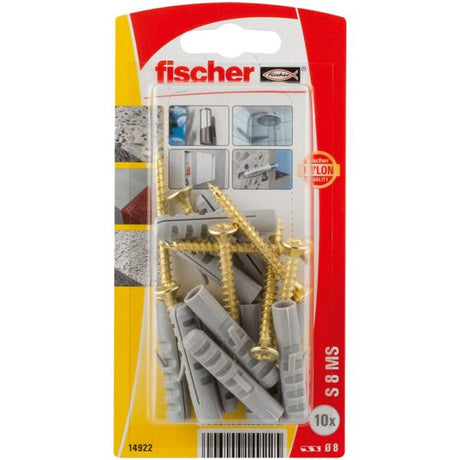 Fisher Nylon S8 Expansion Plug Set with Screw - Grey
