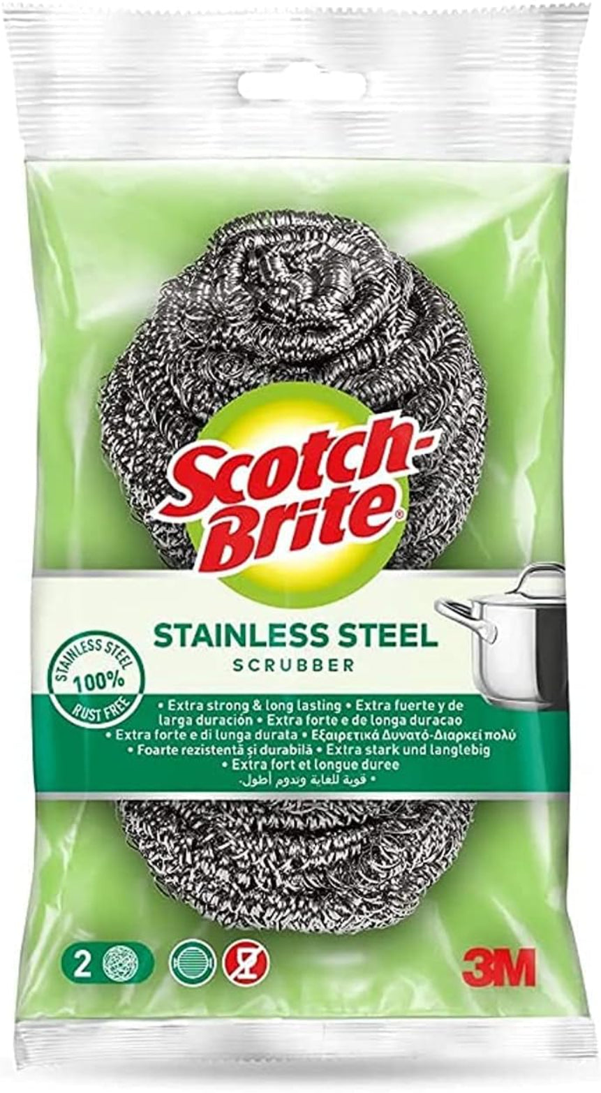 مجموعة اسفنجة سكوتش برايت فولاذية قطعتين - فضي