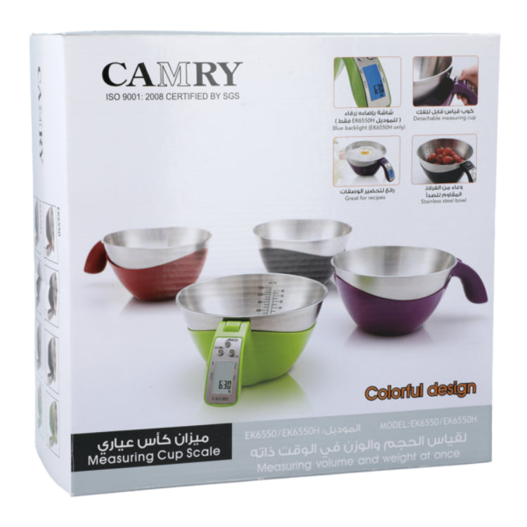 كوب قياس إلكتروني كامري للمطبخ، فضي وأخضر - 5 كغ-3