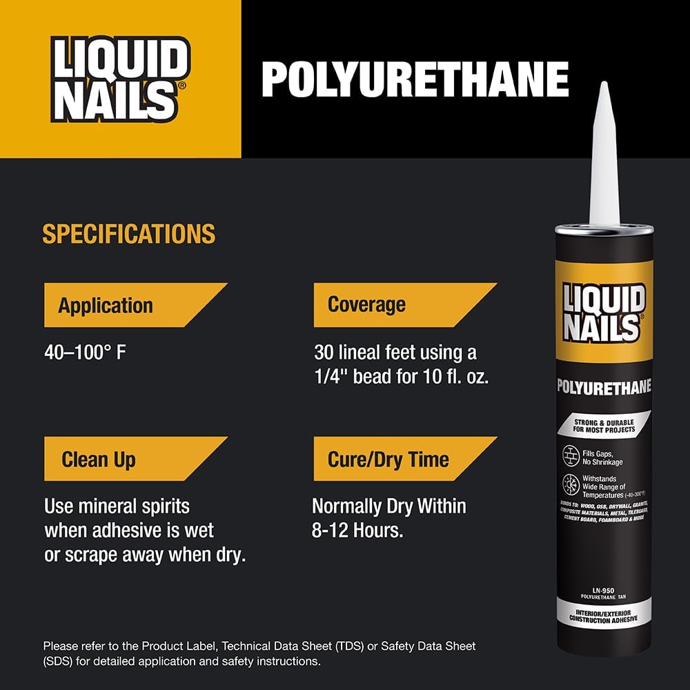 Liquid Nails Polyurethane Adhesive, 10 oz, Tan