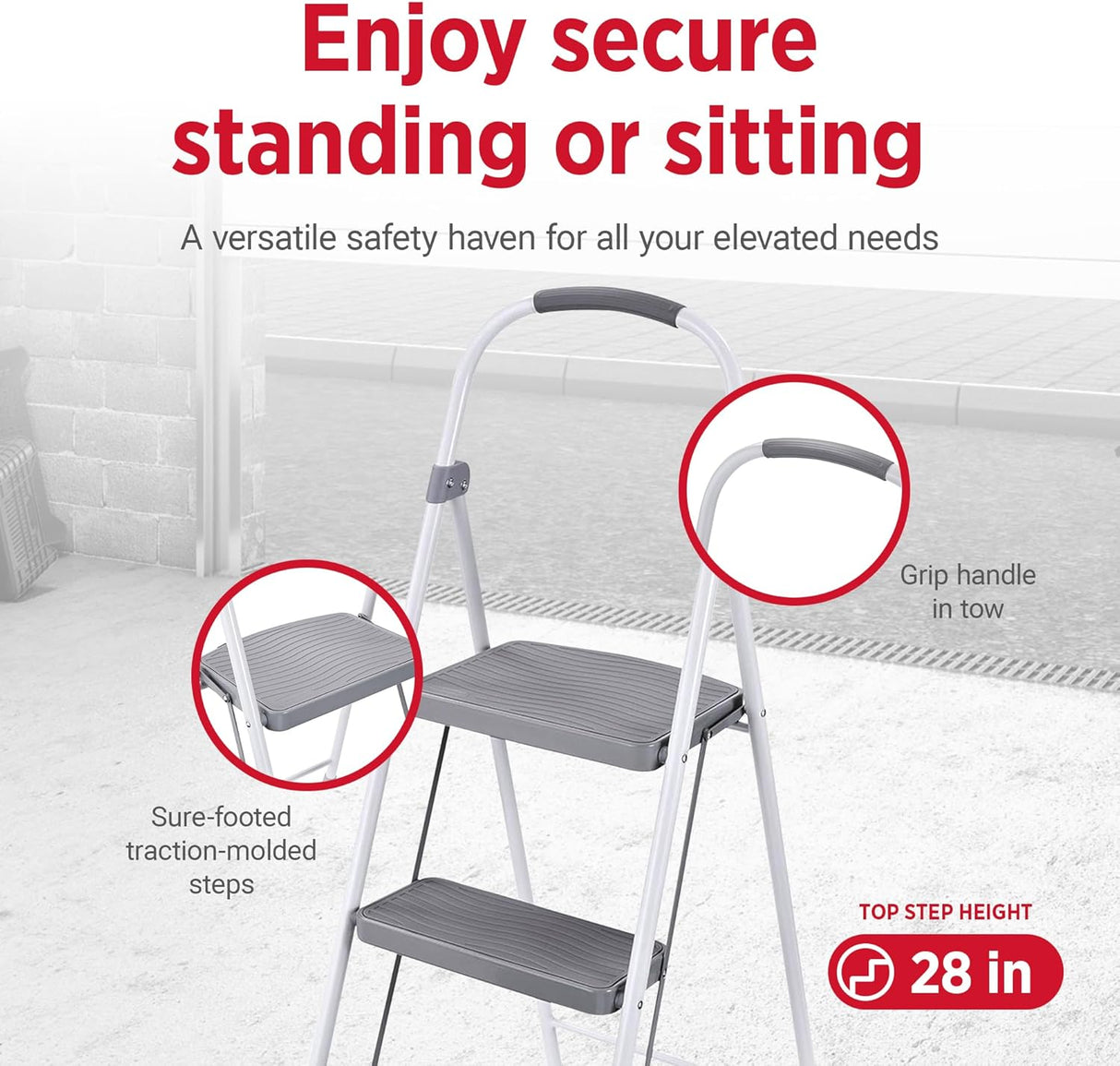 مقعد فولاذي من رابرميد، ثلاث درجات، أبيض