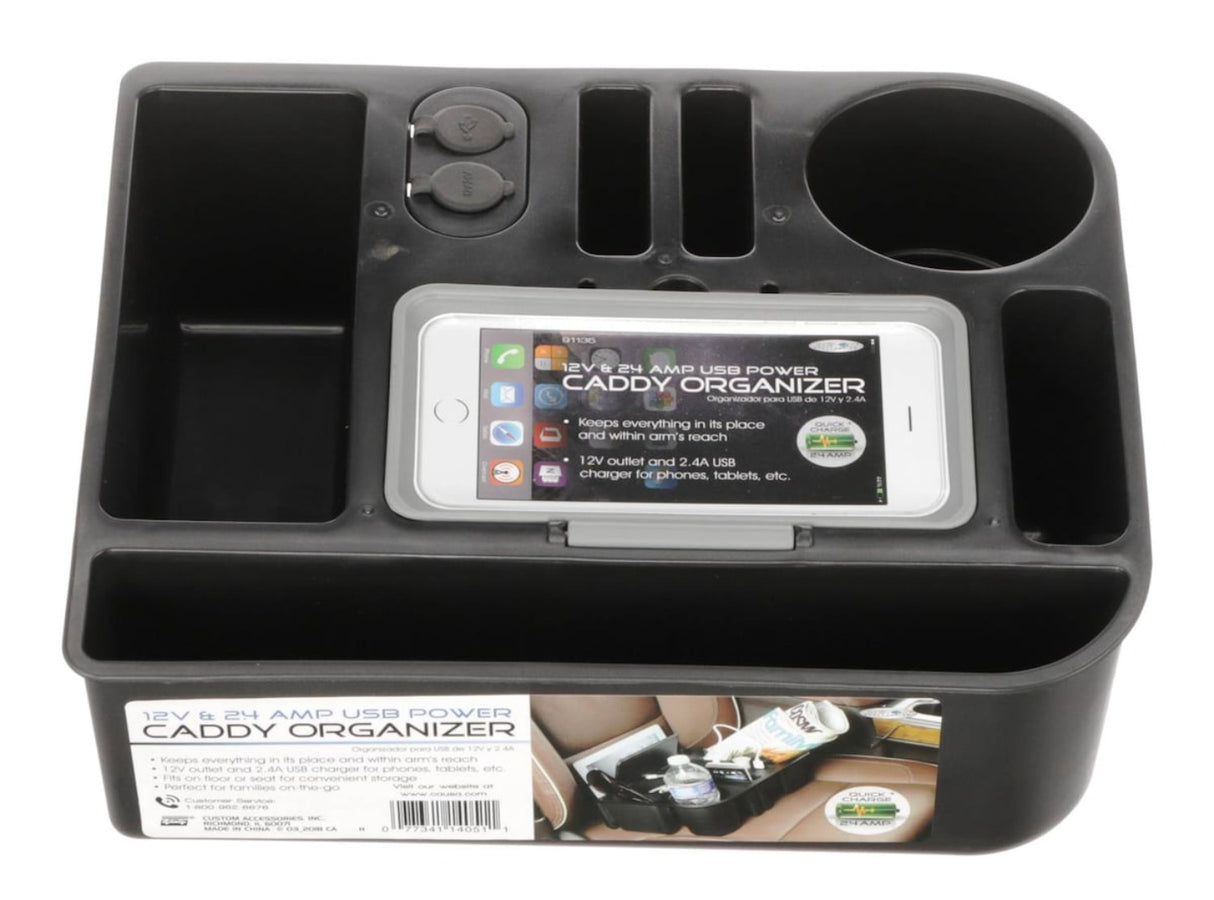 منظم USB مع منظم للسيارة 12 فولت 2.4 امبير من كستم أكسيسوريز أسود