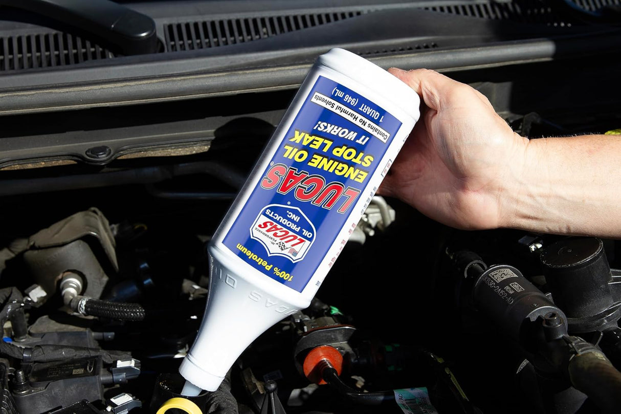 زيت المحرك لوقف التسرب من لوكاس أويل 1 ربع جالون متعدد الألوان