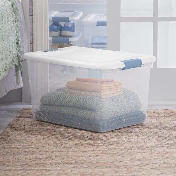 صندوق تخزين بلاستيكي مزود باغلاق من ستيرلايت، سعة 16 جالون، شفاف