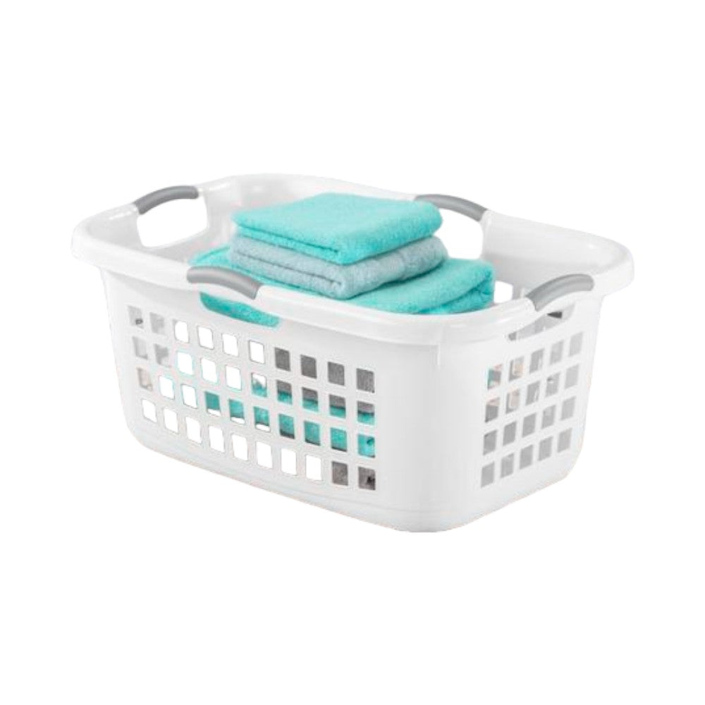 سلة غسيل بلاستيكية من ستيرلايت، سعة 2 بوشل، 71 لتر، أبيض ورمادي