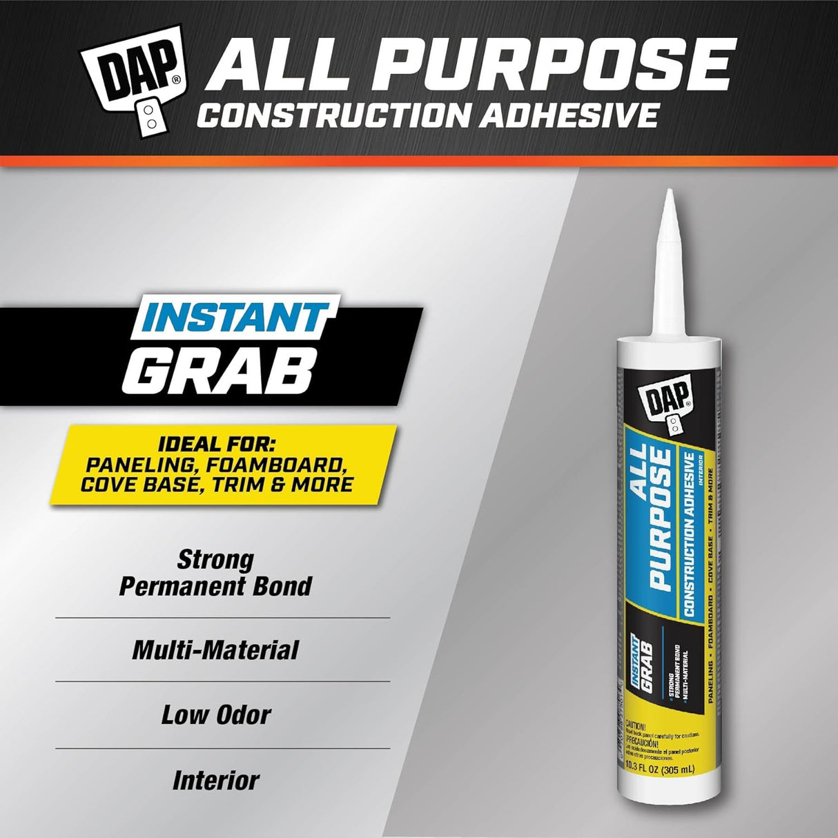 Dab Construction Adhesive, 10.3 oz, Latex, White
