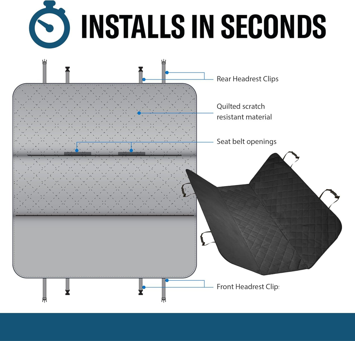 Custom Accessories Padded Hammock Pet Seat Cover – Black