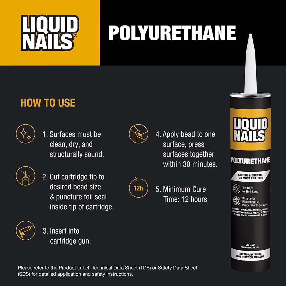 Liquid Nails Polyurethane Adhesive, 10 oz, Tan