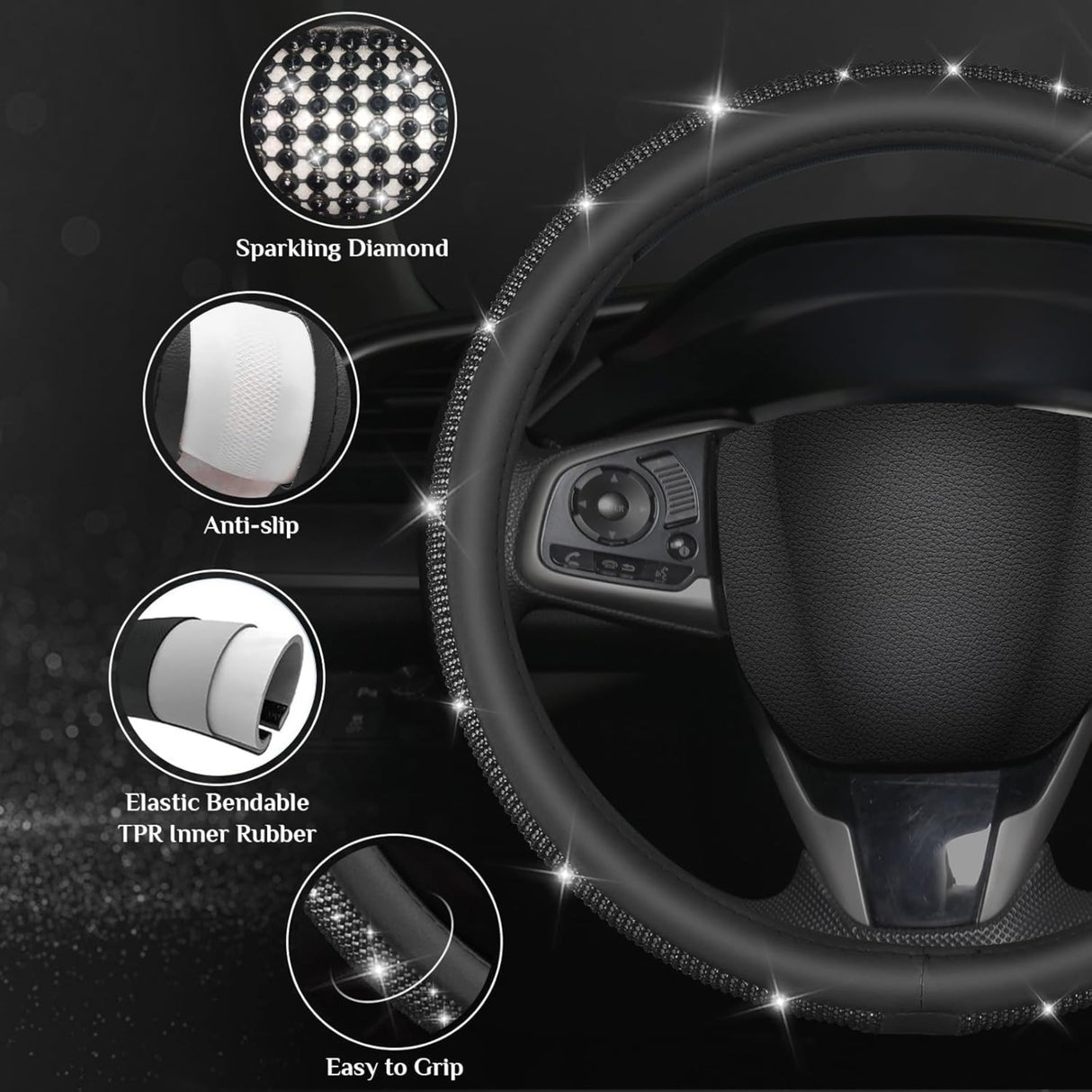 غطاء عجلة قيادة متألق كاستوم أكسسواريز - فضي-4