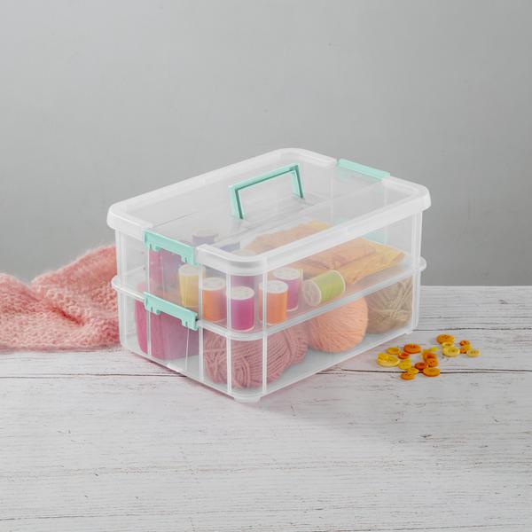 صندوق بلاستيكي بمقبض ذو طبقتين من ستيرلايت، شفاف