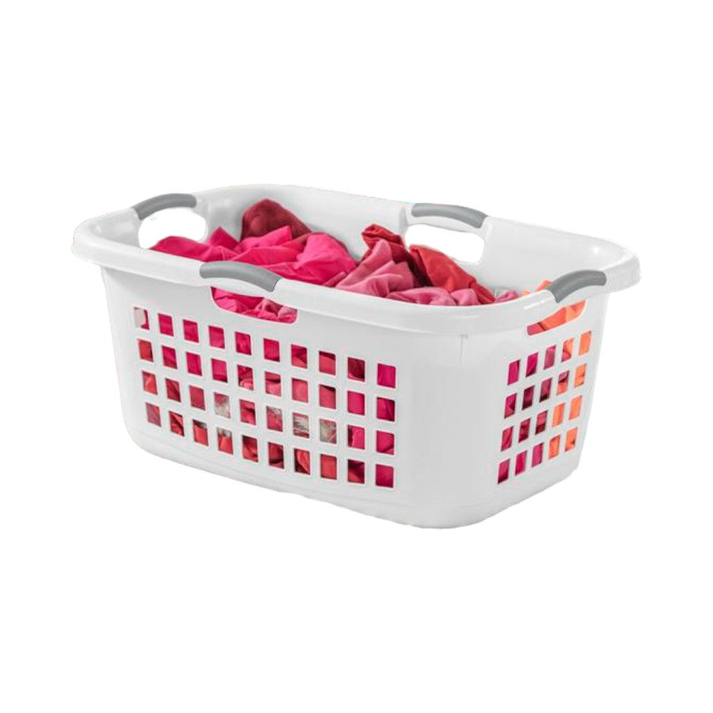 سلة غسيل بلاستيكية من ستيرلايت، سعة 2 بوشل، 71 لتر، أبيض ورمادي