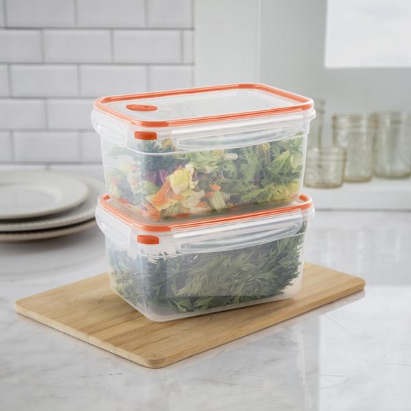 حاوية طعام بلاستيكية مستطيلة من ستيرلايت، سعة 12 كوب، شفاف وبرتقالي