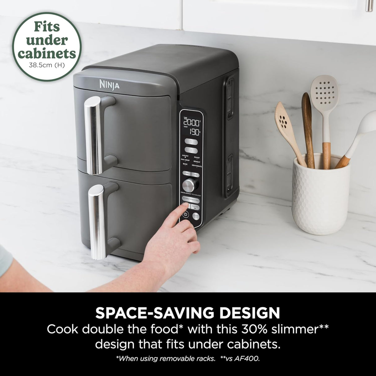 قلاية هوائية نينجا مزدوجة الأدراج، 9.5 لتر - أسود-4