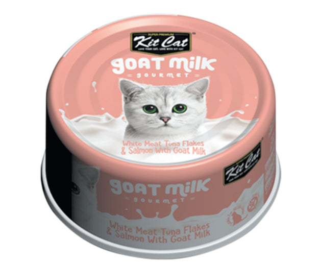 طعام قطط رطب بفتات التونة البيضاء والسلمون في حليب الماعز كيت كات - 70 جرام