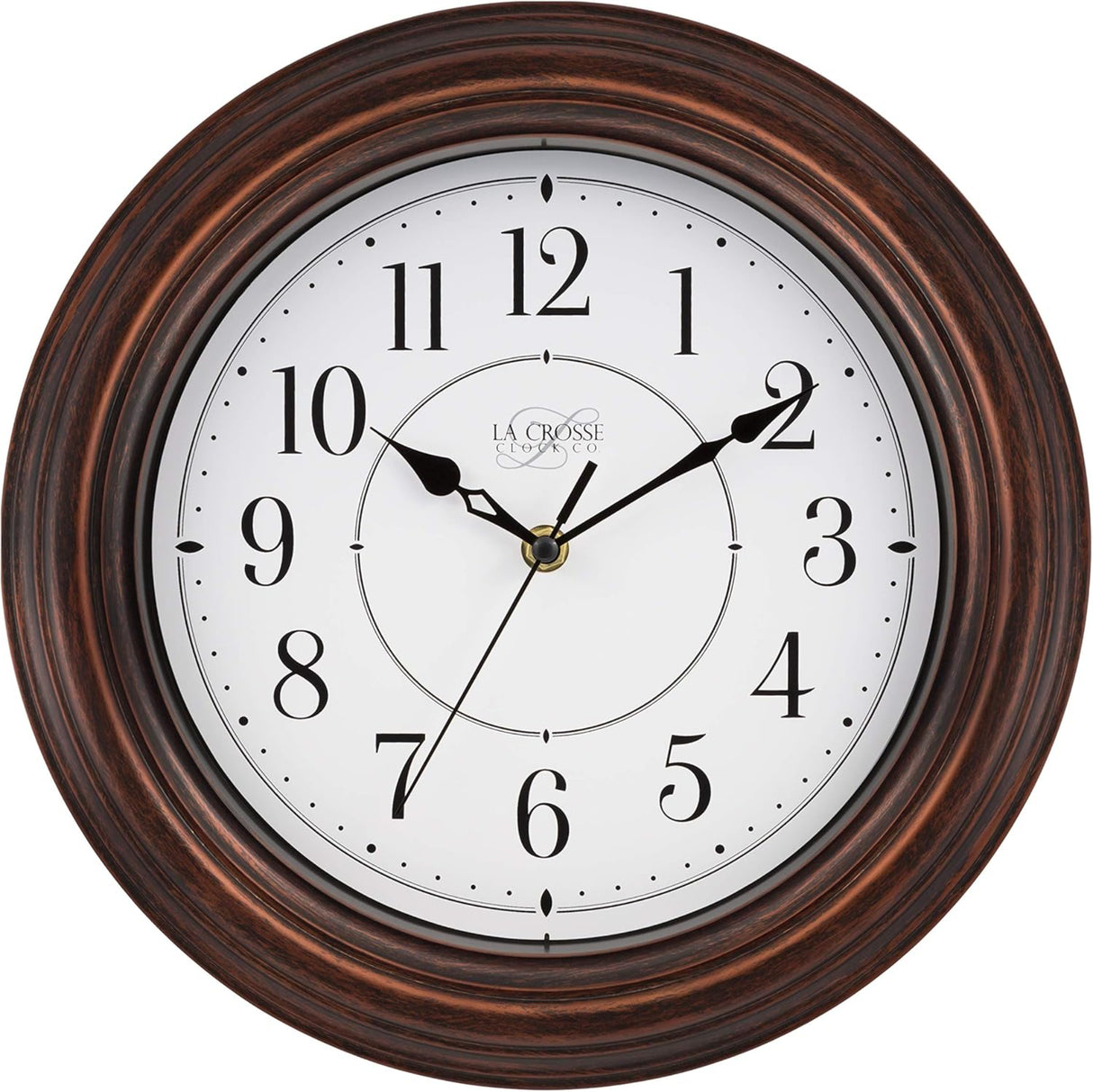 ساعة حائط لا كروس بتصميم خشب مزخرف، 12 بوصة - بني داكن