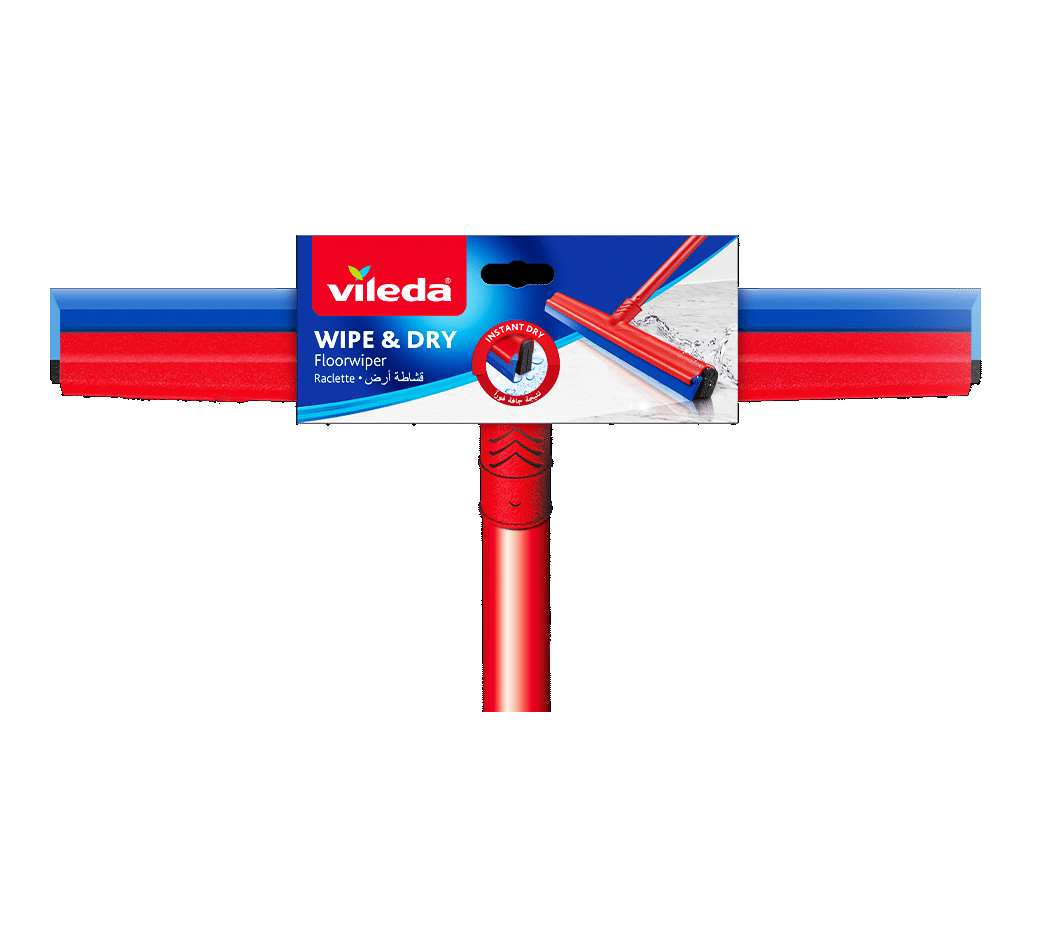 Vileda Wipe & Dry Floor Mop with Stick, 42cm - Red