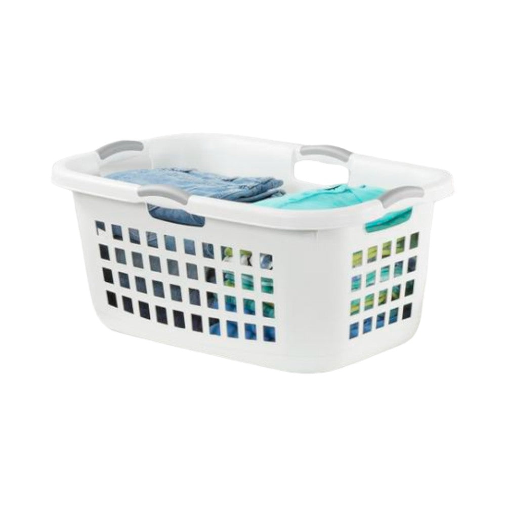 سلة غسيل بلاستيكية من ستيرلايت، سعة 2 بوشل، 71 لتر، أبيض ورمادي