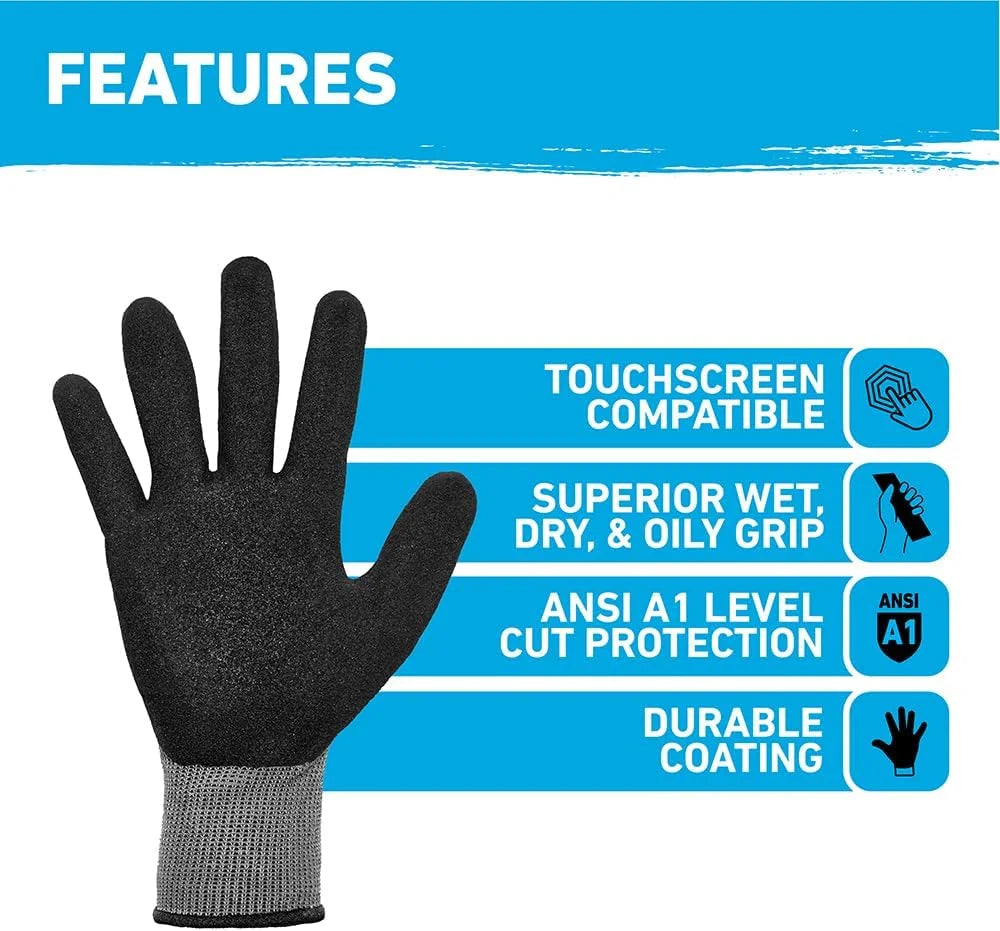 GORILLA GRIP - Extra Large Precision Grip A1 Cut Resistant Work Gloves