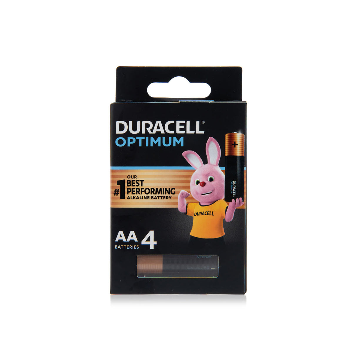 Duracell Optimum Alkaline AA Battery, 15V, 4 Count, T18 01AUMEI - Black