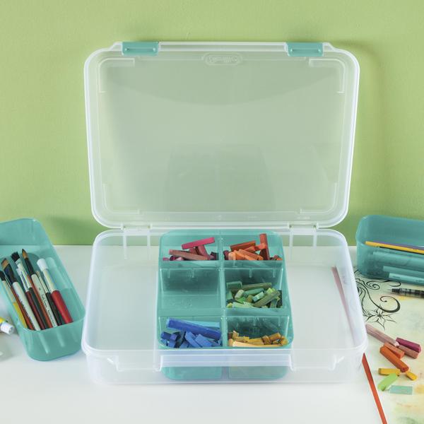 صندوق بلاستيكي مقسم من ستيرلايت، 13.375 بوصة × 10.75 بوصة × 2.5 بوصة، متعدد الألوان