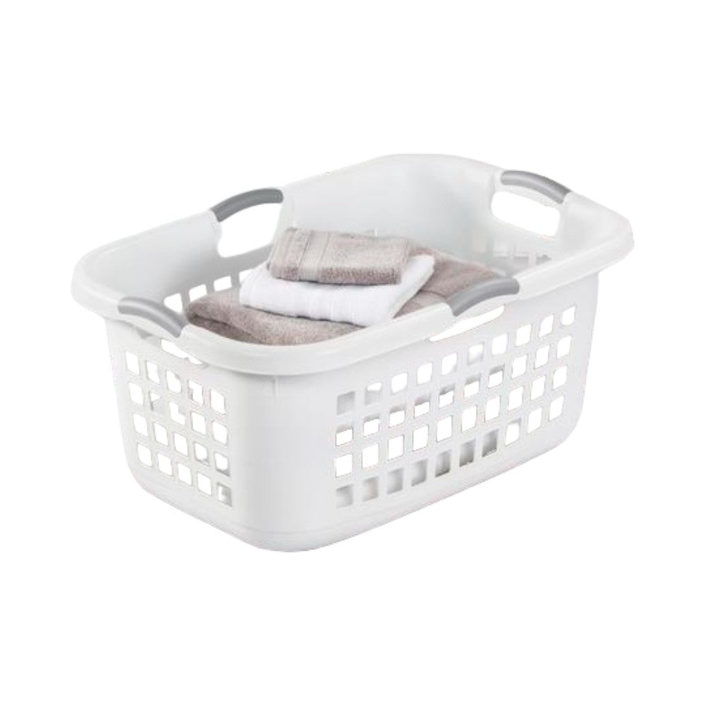 سلة غسيل بلاستيكية من ستيرلايت، سعة 2 بوشل، 71 لتر، أبيض ورمادي