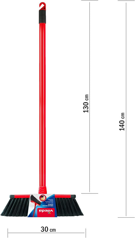 Vileda Indoor Broom with Handle, 130cm - Red
