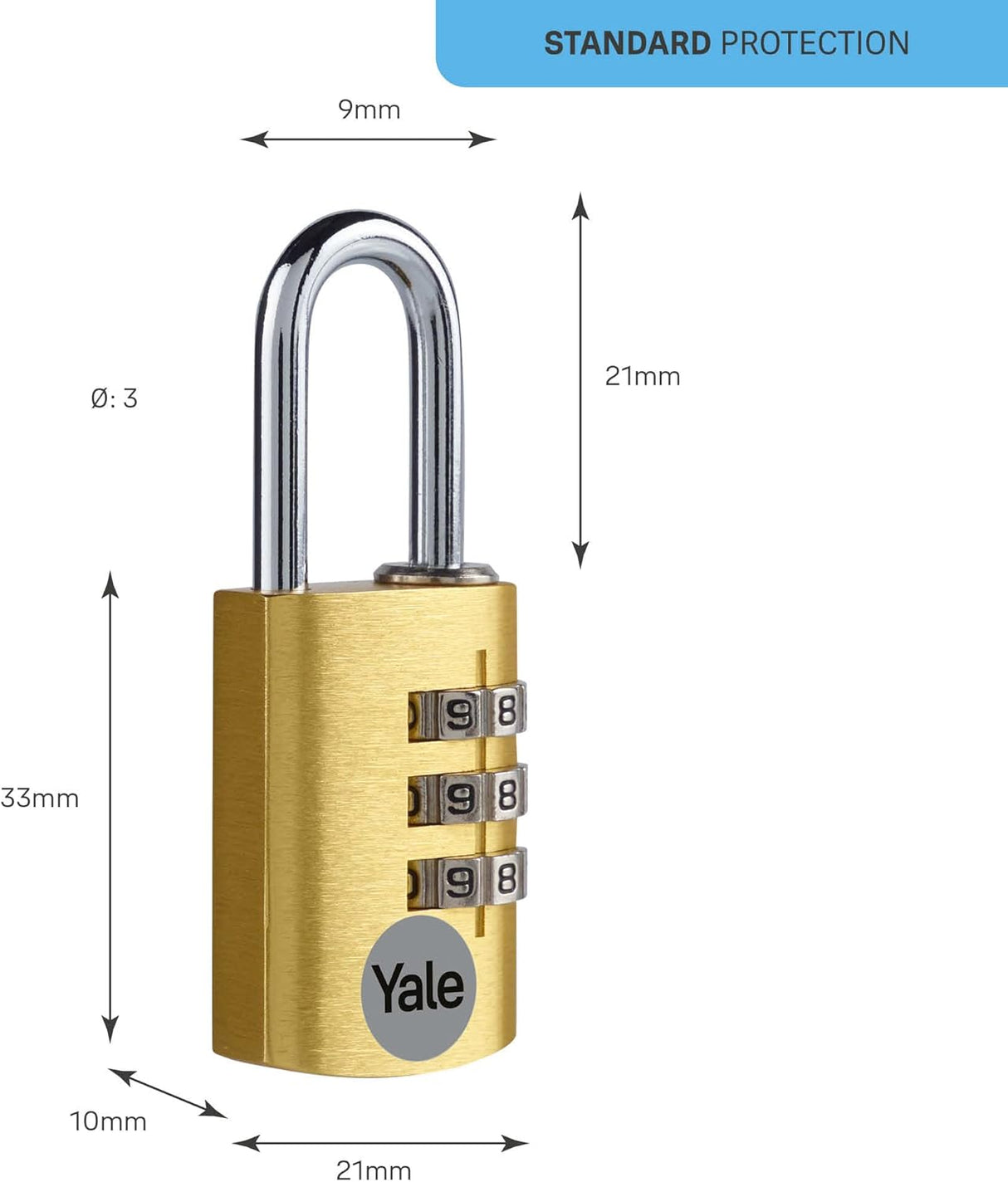 Yale Padlock Combination Aluminium 20mm Gold
