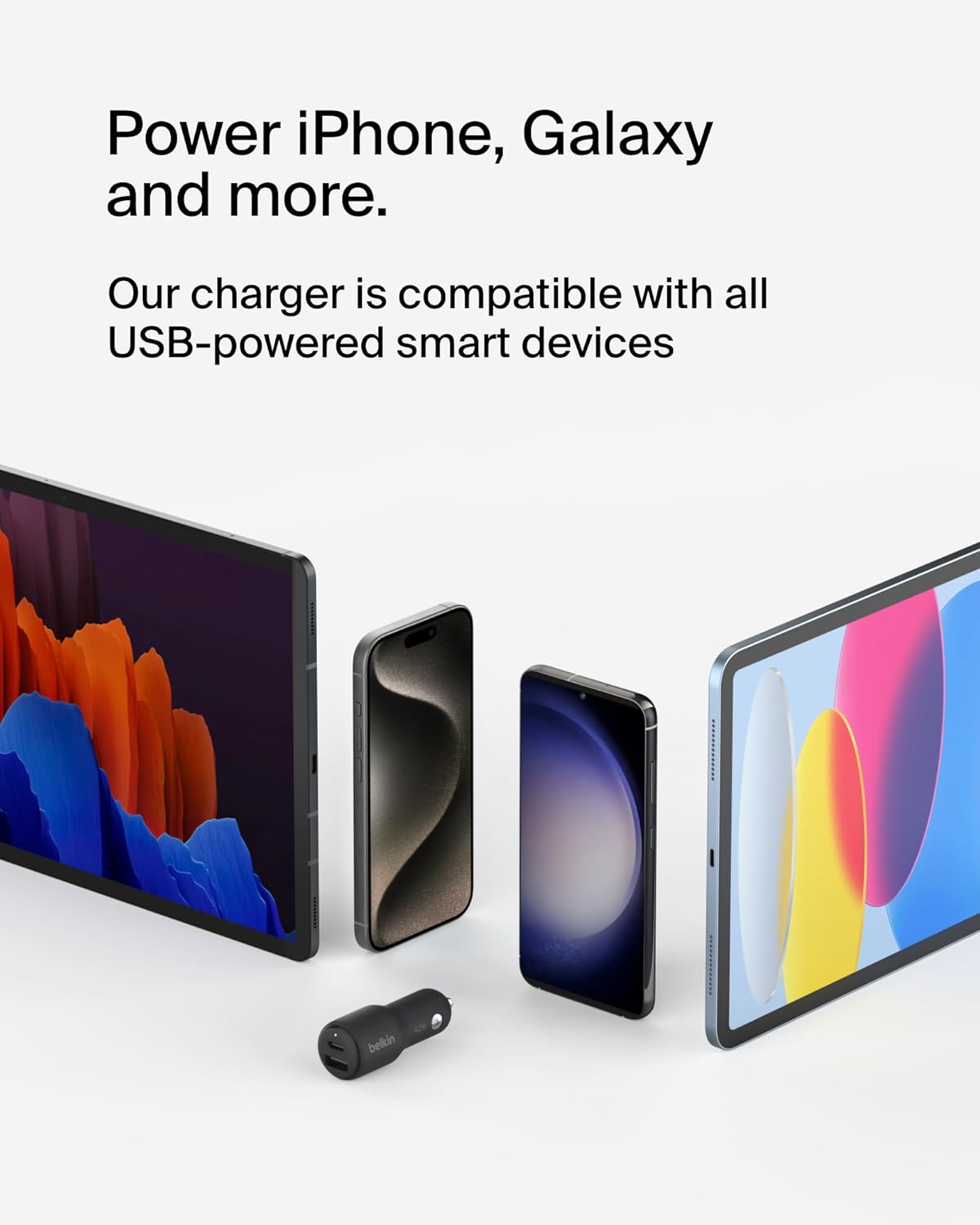 بيلكن شاحن سيارة بمنفذي USB، بقوة 42 وات - أسود-4